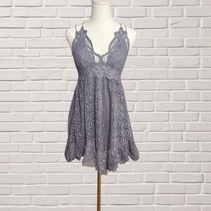 Free People FP One Adella Slip Dress Lace Mini Gray Boho Festival Small